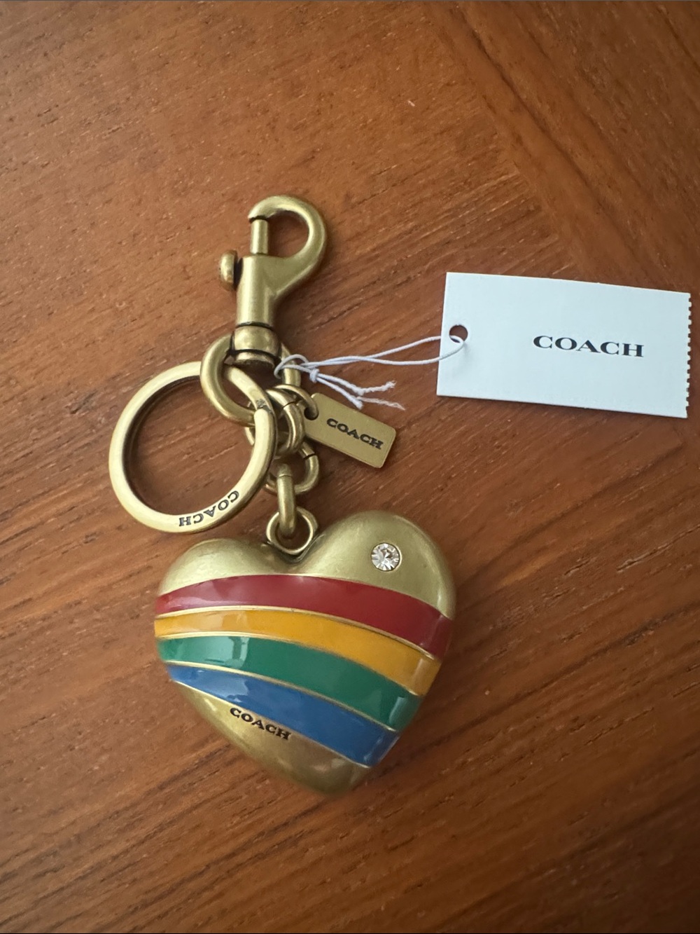 Coach Gold Heart with Rainbow Enamel Keychain